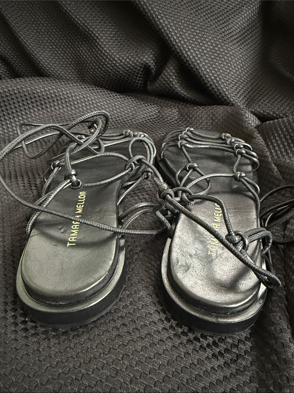 Tamara Mellon Black Knotted Lace-Up Flat Sandals - Picture 4 of 4